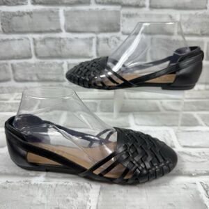 Journee Collection Ekko Women's 9 Black Leather Woven Slip On Comfort Sandals